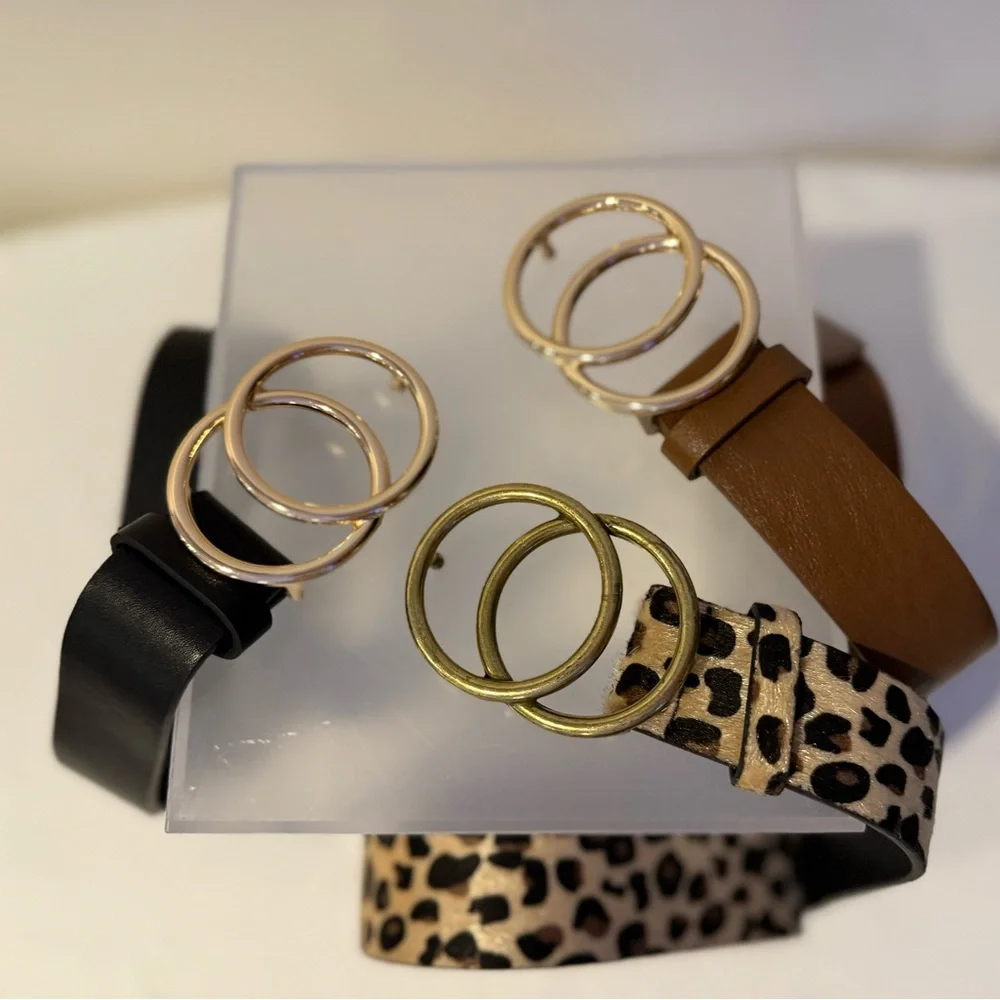 Stylish Women's Belt Set - Black, Brown, Leopard